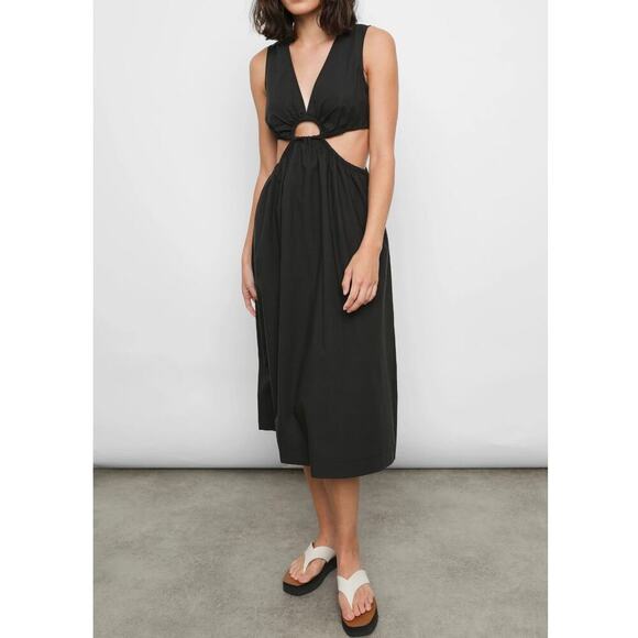 RAILS Rizo Midi Dress Size S Black Cutout Poplin Sustainable Minimalist Neutral - Picture 2 of 16